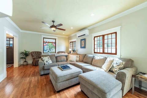 Large spacious living room with huge couch