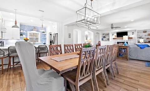 The dining area slows into the kitchen for easy meal service