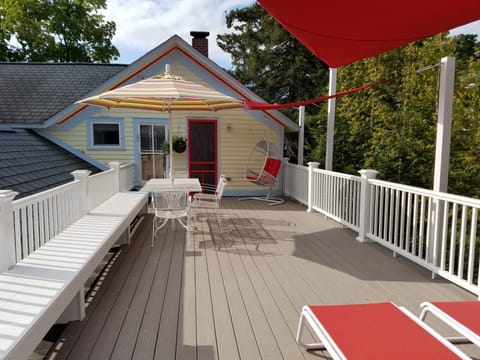 Another view of the upstairs back deck--lots of room and lots of privacy.
