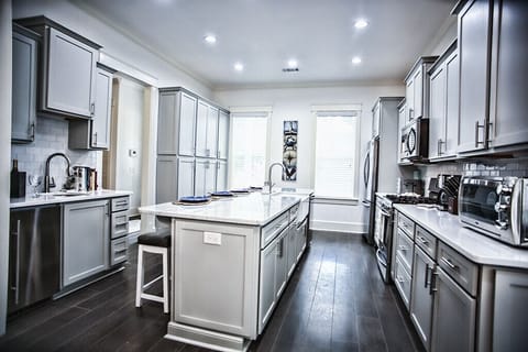 Large open kitchen with island.