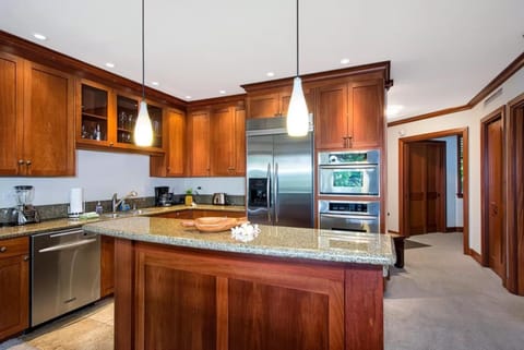 Spacious gourmet kitchen.  Fully stocked with utensils and appliances. 