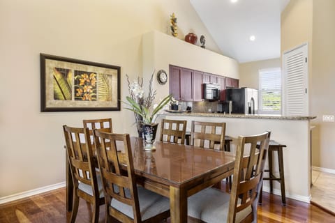 Wooden Dining Table with Seating at Fairway Villas Waikoloa G33