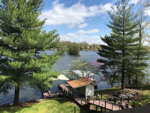 Upper level deck view of the lake & cypress trees