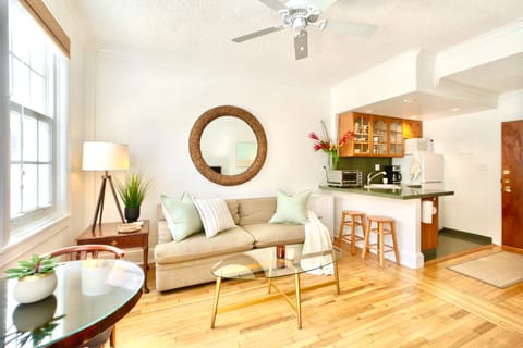 [OPEN LIVING ROOM & KITCHEN]: Livingroom is completely separate from bedroom
