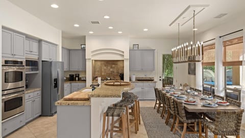 Kitchen barstools and dining table seating for 16