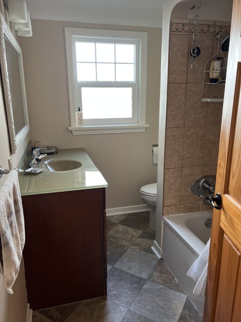 Bathtub is nice for soaking; boiler hot water ensures endless hot water; 