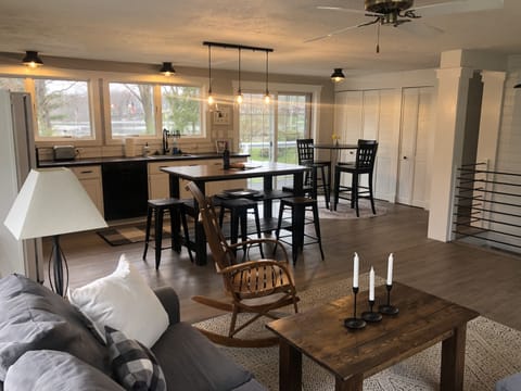 Upper/entry level kitchen and seating 