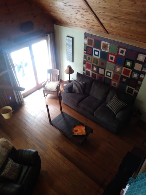 View of living room from loft