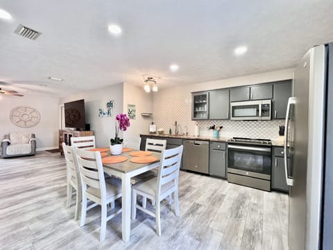 Fully stocked kitchen.