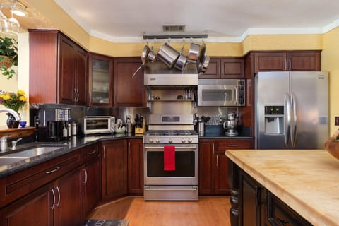 The kitchen is amazing and has every gadget, etc. you could ever want. Kathy