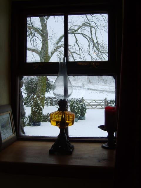 Kitchen window looking out at snow
