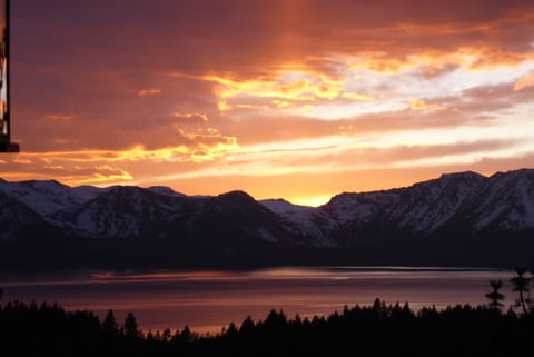 Sunset shoreline views from the great room and deck. Breathtakingly picturesque.