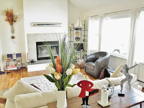 Bright Living Room with Cathedral Ceiling