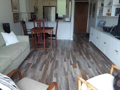 Lovely new flooring, sofa is a pull out double sofa bed with  excellent matress