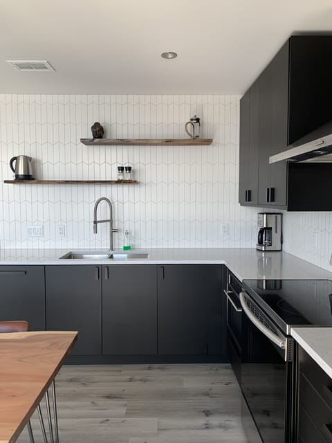 Built-in dishwasher, coffee maker, french press, blender and more