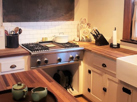 Kitchen with Viking gas cooktop and oven