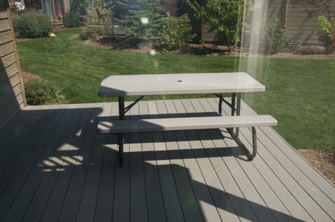 Picnic table and grill on the back porch
