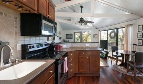 Cool beamed ceilings throughout !