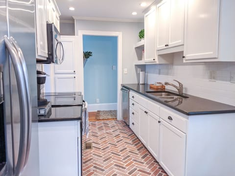 Beautiful brick herringbone floors.
