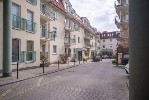 The building's surroundings. 