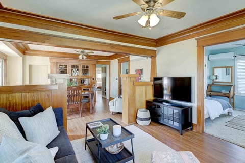 Living room upstairs with TV ready for Netflix, Amazon. 