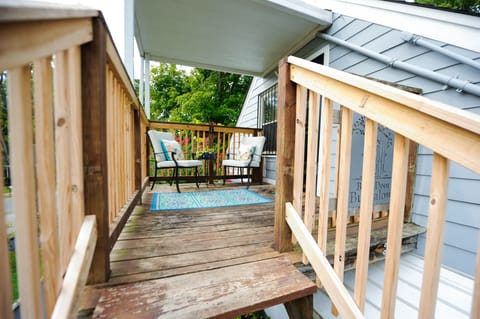 This is an upstairs unit.  You will have a separate entrance and private patio!