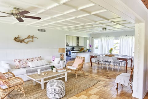 view through living area to dining and kitchen
