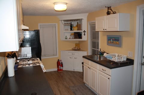 Full kitchen, microwave, fridge, toaster, coffee maker, blender, plates etc