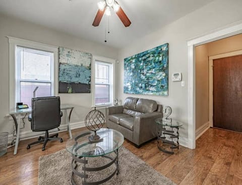 Living room area with desk