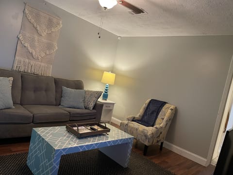 Living room with  comfy furniture and sleeper sofa  and Tv and free YouTube tv. 
