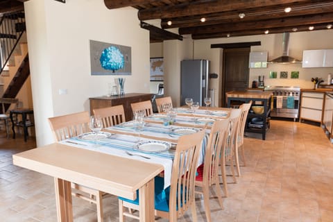 Dining room table into the kitchen.