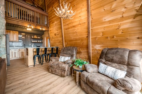 Huge comfy rockers in the living room with stunning views of the Smokies!