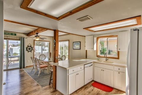 Kitchen open to dining area.