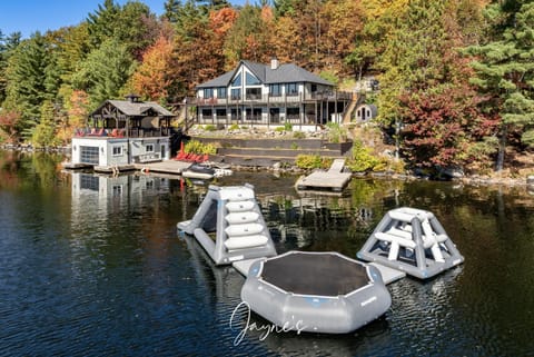 Lakeside retreat with private dock and floating lounge area