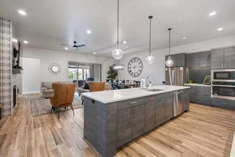 Open concept living spaces have plenty of room for large groups