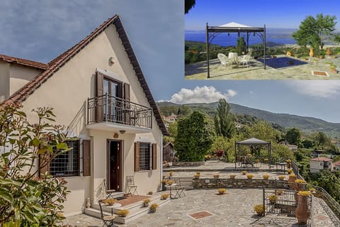 The atmospheric historic chalet overlooking both mountain and sea.