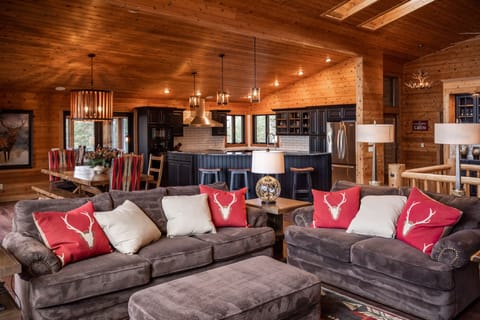View from living room to kitchen and dining room.