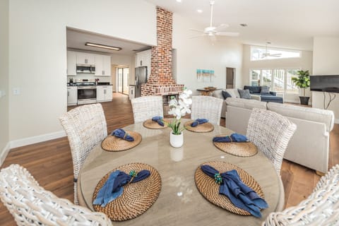 Open concept design for kitchen, dining, living and reading area.  