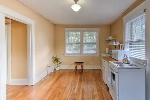 Well-stocked kitchen with refrigerator, stove, oven, microwave, and dishwasher.
