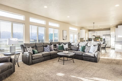 The main living area is just off the kitchen for fun entertaining.