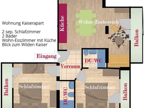 Apartment Kaiserapart 70m²/2 bedrooms/2 bathrooms/balcony - KAISERapart ELLMAU Apartment in Ellmau