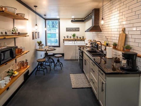 Everything is easy to find; open shelving holds glassware and more.