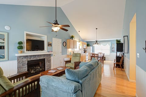View when opening the front door.  Open floor plan with living room & kitchen.