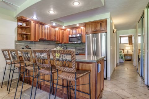 Well-lit living and kitchen area