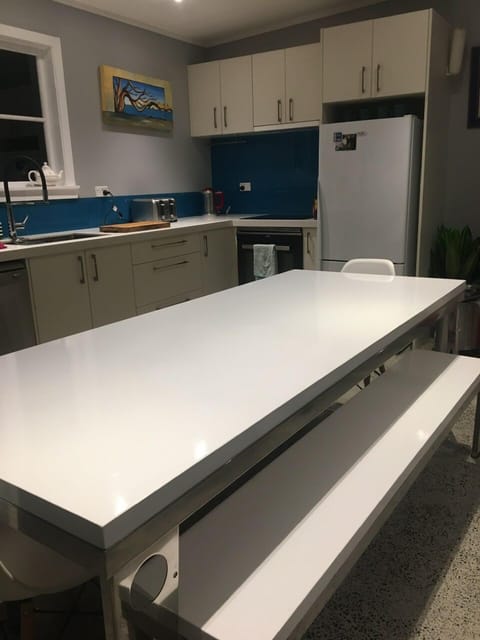 Large dining table - great for meals together and games/puzzles.