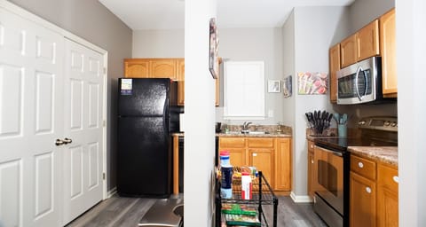 Fully Stocked Kitchen: spices, tea, oatmeal/grits/bars, first aid kit.