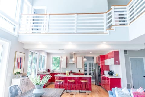 Kitchen and Upstairs Bay View Bedroom entry