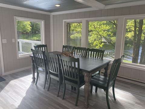 A beautiful view over looking Nelson Lake from our 4 season room