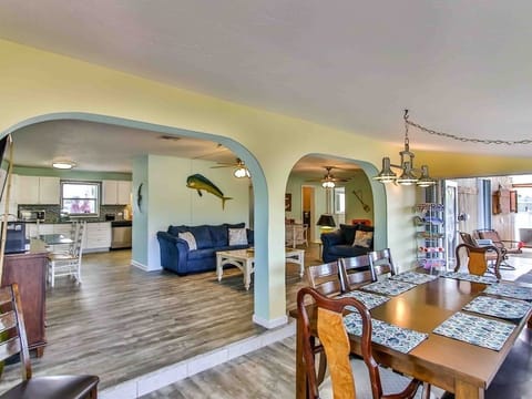 The open floor plan wraps around for a huge dining room and living room.