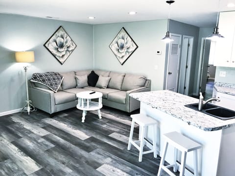 Open living room, kitchen, dining